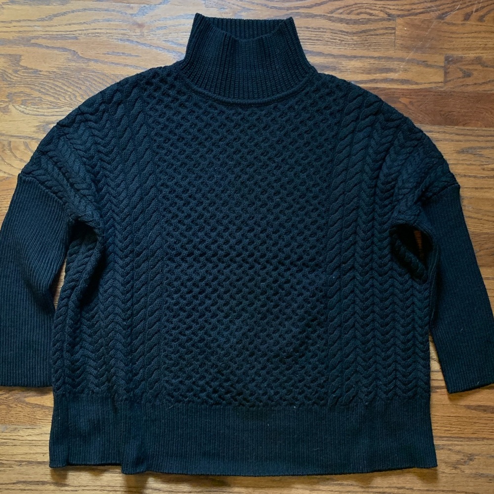 AYR Black Wool Cable Turtleneck Sweater